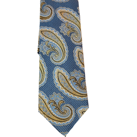 Bruno Piattelli Roma Regal Blue/Gold Paisley Men's Tie - Picture 5 of 14